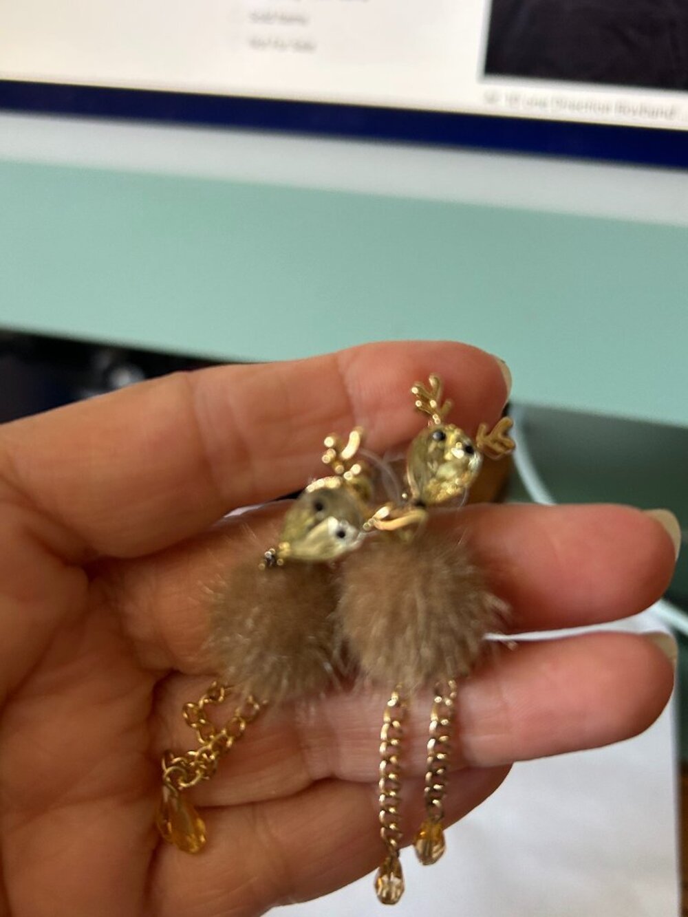FAUX FUR  REINDEER DROP EARRINGS